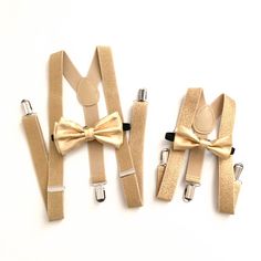 "Look dapper for all the festivities you're attending this season with the suspenders and bowtie set! They also look excellent and timeless in photography. ★color: Champagne gold bowtie and glitter suspenders Comes with: Kid's set fit infants and toddlers Adult set fit all men - fully adjustable and stretchable ★size of bow: 2.5 inches (height) and 4.5 inches (width) adjustable black neck strap fits neck sizes 13.5\" to 18\" ♥ Want to see more? Please click on https://www.etsy.com/shop/crystalAm Gold Suspenders, Black Leather Suspenders, Fall Groom, Gold Homecoming Dress, Gold Bridal Party, Dark Wedding Theme, Brown Suspenders, Burgundy Bow Tie, Party Outfit Men