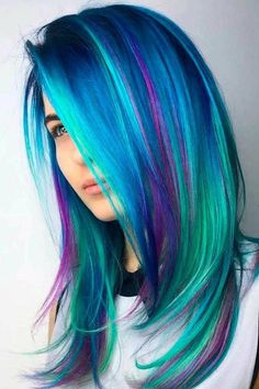 Purple Hair Highlights, Blue Ombre Hair, Galaxy Hair, Rainbow Hair Color, Multi Colored Hair, Hair Color Purple, Pretty Hair Color, Hair Balayage, Bright Hair