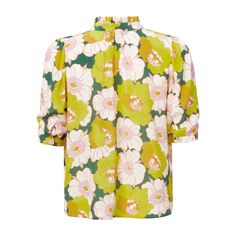 Alix of Bohemia Winnie Citrus Blossom Silk Shirt in Yellow size Medium Alix Of Bohemia, Silk Shirts, Floral Print Shirt, Ruffled Collar, Liberty Print, Elegant Shirt, Mother Of Pearl Buttons, Silk Shirt, Floral Shirt