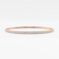 1 ctw Round Lab Grown Diamond Flex Bangle Bracelet - 7 Inches 14K Rose Gold F, VS2 Pearl And Diamond Earrings, Pearl Diamond, Bangle Bracelet, Rhodium Plated, Lab Grown, Colored Diamonds, Types Of Metal, Lab Grown Diamonds, Round Diamonds