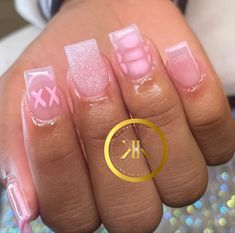 Short Pink Freestyle Nails, Short Clear Acrylic Nails With Design, Pink Shorties Nails Square, Boujee Birthday Nails, Clear Pink Acrylic Nails With Design, Nice Short Nails, Short Freestyle Nails, Mommy Nails, Pink Short Nails