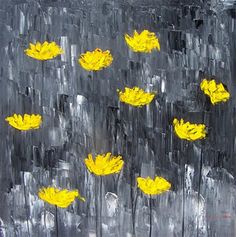 a painting with yellow flowers painted on it