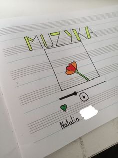 a piece of paper with an image of a flower and the word muzzya on it