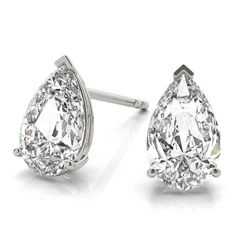 These designer pear Moissanite stud earrings are set in 14k white gold and are formed by a prong setting. Held in these classy earrings are 2 excellent cut F-G VVS1 pear Moissanites. Available as screw backs or push backs, these single-stone Moissanite earrings have a 3/4 carat total weight. Proudly made in USA, these studs are available in other metals, and carat weights. #earring #earringsbyeryn #earringstagram #earringsets #earringhooks #earringandpendantset #earringobsession Pear Diamond Earrings, Round Cut Diamond Earrings, The Bling Ring, Pear Cut Diamond, Moissanite Earrings, Single Stone, Solitaire Diamond, Diamond Stud Earrings, Pear Diamond