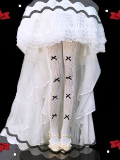 White Lace Cutout Design Bowknot Details Tights Stretch Thigh High Legwear With Bow, Thigh High Stretch Legwear With Bow, Stretch Bow Thigh High Tights, Stretch Thigh High Tights With Bow, Stretch Thigh-high Tights With Bow, White Tights, Lace Cutout, Cutout Design, Lolita Fashion