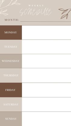 the printable weekly planner is shown in brown and white