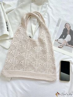 BirdinBag - Stylish Knit Beach Bag with Hollow-out Design - Ideal for Summer and Shopping Bags Tote, Word Wrap, Crochet Bags, Womens Tote Bags, Beach Bag, Crochet Bag, Apricot, Must Haves, Bag Lady