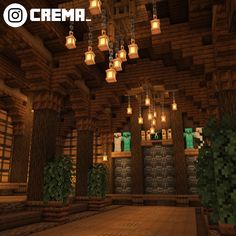 a large room filled with lots of lights and plants on the ceiling in minecraft