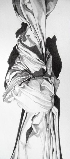 a black and white drawing of a woman's dress draped over her head,