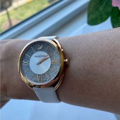 Beautiful Rose Gold Plated Swiss Made Watch Filled With Crystals Has White Leather Adjustable Strap. Gently Used. Please, See Pictures For Details. Swarovski Watch, Swiss Made Watches, Beautiful Rose, Swiss Made, Beautiful Roses, Rose Gold Plates, White Leather, Accessories Watches, Adjustable Straps