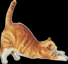 an orange and white cat laying on its back