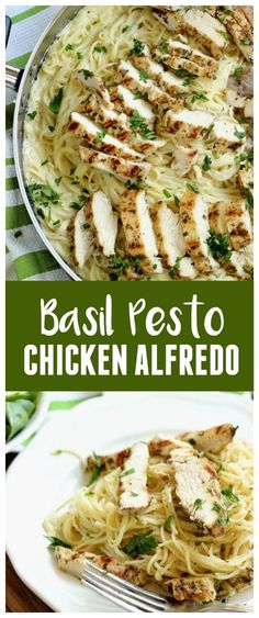 chicken alfredo with parmesan cheese and basil pesto