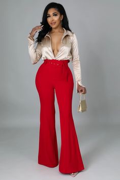 Beautiful Wedding Cakes, Red Fashion, Boss Lady, High Waisted Pants, Wide Leg Jeans, Bell Bottoms, Stylish Outfits, What To Wear, Jumpsuit