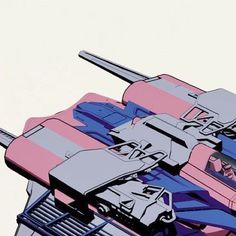 an animated image of a pink and blue vehicle