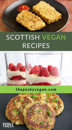 scottish vegan recipes with raspberries and cream on the side, including salmon patties