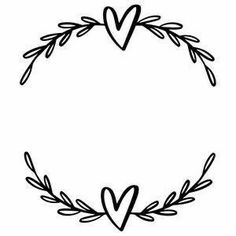 a black and white drawing of a heart in a wreath with leaves on the sides