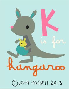 a kangaroo holding a baby in it's arms with the letter k for kangaroo