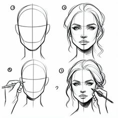 how to draw the face and head in different ways, with pictures on each side