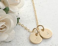 Rose Gold Initial Necklace Layering necklace 1/2 Rose | Etsy Dainty Name Charm Necklace With Round Pendant, Dainty Charm Necklace With Name On Round Pendant, Minimalist Round Name Charm Necklaces, Minimalist Round Charm Necklace With Name, Minimalist Name Charm Necklace, Rose Gold Initial Necklace, Rose Gold Initial, Personalized Gold Necklace, Gold Initial Necklace