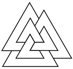 the impossible triangle is shown in black and white, with three smaller triangles on each side