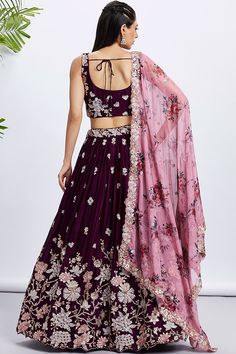 Be the star of any wedding function with the Reach Color Wedding Function Lehenga and Artistic Blouse. The set includes a semi-stitched Lehenga, a striking blouse, and a complementing Dupatta. You'll appreciate the Drawstring closure on the Lehenga that provides an adjustable fit. Its dazzling colors and unique design is sure to turn heads. Unleash your inner fashionista with this extraordinary ensemble! Wine Colour Lehenga, Embroidered Bridal Lehenga, Embroidery Lehenga, Indian Beadwork, Georgette Lehenga, Anarkali Kurta, Indian Wedding Wear, Bridal Lehenga Choli, Lehenga Saree