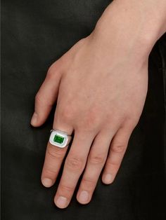 Crafted of sterling silver, this signet ring is adorned with an inset synthetic cubic zirconia emerald stone..Synthetic cubic zirconia.Sterling silver.Made in Italy.Crafted of sterling silver, this signet ring is adorned with an inset synthetic cubic zirconia emerald stone.Synthetic cubic zirconiaSterling silverMade in Italy Emerald Watch, Onyx Signet Ring, Silver Signet Ring, Gold Signet Ring, Green Jewelry, Emerald Stone, Crystal Flower, Mens Green, Signet Ring