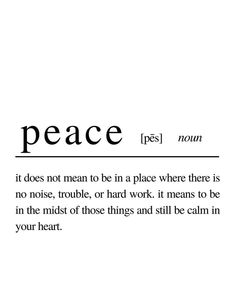 the words peace are written in black and white