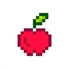 an apple pixelated in red and green on a white background