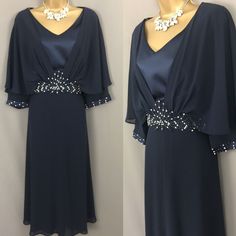 More stock available at www.Signaturedress.co.uk This on-trend Lizabella Navy chiffon dress appeals to the mother of the bride/Groom of all ages. This on-trend Lizabella Navy chiffon dress appeals to the mother of the bride/Groom of all ages. The Dress has a concealed zip to the back, it is lined and finished with Embellished studs and pearls with a 3/4 sleeve Size 14: Bust 40" Waist 34" Length 48" Size 16: Bust 42" Waist 36" Length 48" Navy Chiffon Dress, Dressing Over 50, Veni Infantino, Kingdom Woman, Dress Suit, Groom Dress, Size 16 Dresses, Mother Of The Groom, Dress Suits