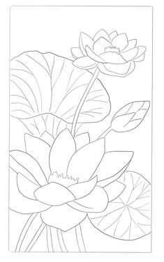 a coloring page with flowers and leaves