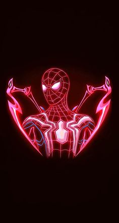 a neon spider man in the dark with his arms spread out and hands extended up