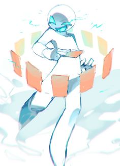 a drawing of a person standing in the snow with some boxes on his back and one arm around him