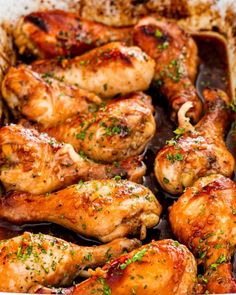 chicken wings with herbs and spices in a pan