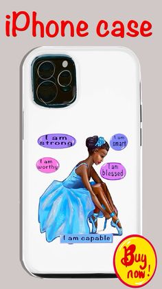 a phone case with an image of a woman in blue dress and the words i am capable on it