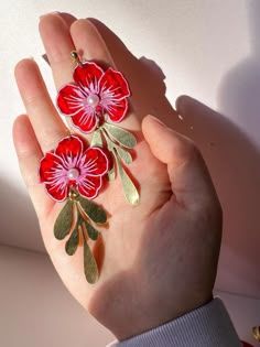 Flower of Luck – Sunnie Creative Unique Gold Flower Earrings For Party, Hand Painted Gold Earrings For Party, Gold Hand Painted Earrings For Party, Party Hand Painted Gold Earrings, Flower Clay Earrings, Flower Clothes, Flower Clay, Funky Earrings, Spring Jewelry