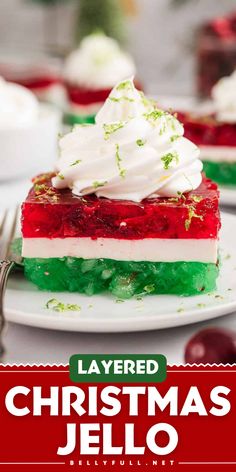 Make Ahead Layered Christmas Jello Recipe is definitely a dessert to prepare a day in advance, which is perfect at holiday time! This recipe features a layer of green lime jello, creamy white gelatin, and red cherry jello, each including a delicious mix-in to make it extra delicious. Save this holiday dessert for later! Vintage Jello Recipes, Christmas Jello Recipes, Easy Jello Desserts, Jello Recipes Christmas, Layered Jello Recipe, Jello Cake Recipes, Christmas Jello, Jello Mold Recipes, Jello Recipe