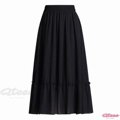 Qteee - Academy High-Waisted Chiffon Pleated Skirt with Long Hem and Umbrella Detail Casual Chiffon Skirt, Casual Solid Chiffon Maxi Skirt, Casual Black Ruffled Maxi Skirt, Casual Chiffon Lined Skirt, College Skirt, Chiffon Pleated Skirt, Pleated Chiffon Skirt, Umbrella Skirt, High Waisted Pleated Skirt