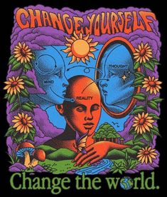 an advertisement for change the world on a black t - shirt with sunflowers