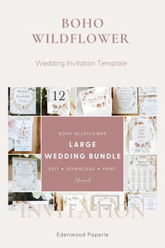 the boho wildflower wedding stationery template