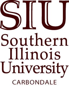 the southern illinois university logo is shown in black and white, as well as brown lettering