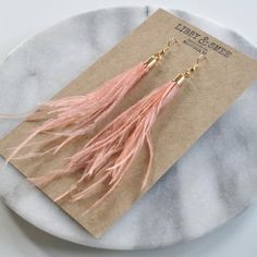 Blush Feather Earrings, Peach Tassel Earrings, Boho Wedding Earrings, Statement Earrings, Bohemian E Elegant Feather Dangle Earrings, Elegant Dangle Feather Earrings, Elegant Dangle Earrings With Feathers, Elegant Feather Earrings For Gift, Elegant Adjustable Feather Earrings, Adjustable Feather Jewelry For Weddings, Elegant Feather Earrings, Feather Earrings Diy, Peachy Blush