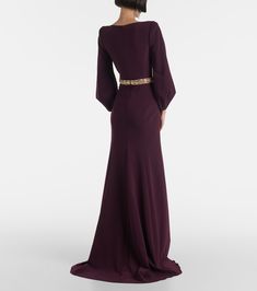 Layla crystal-embellished crêpe gown in purple - Jenny Packham | Mytheresa Crepe Maxi Dress For Gala, Formal Floor-length Crepe Dresses, Elegant Evening Crepe Maxi Dress, Elegant Crepe Maxi Dress For Evening, Formal Crepe Maxi Dress, Elegant Crepe Maxi Dress, Chic Crepe Maxi Dress For Wedding, Chic Crepe Wedding Maxi Dress, Party Crepe Maxi Dress