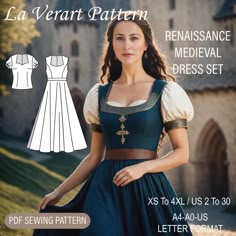 The flowing silhouette, inspired by Renaissance and medieval styles, will give you an elegant, regal look. "Click here to view our current models and see the latest products at discounted prices." https://www.etsy.com/shop/LaVerartDesign?ref=profile_header ❖ Compatible with all woven fabrics. ❖ 8 meters of fabric is sufficient for this design. ❖ You will need a Invisible zipper. ❖ Our patterns have seam allowances. 🎁 Gift for You Easy Dress Pattern🎁 ❖ US Sizes: 2, 4, 6, 8, 10, 12, 14, 16, 18, 20, 22, 24, 26, 28, 30 ❖ Standard Sizes: XS, S, M, L, XL, 2XL, 3XL, 4XL ❖ These patterns are suitable for A4, A0, and US Letter size papers. ❖ Language : English This pattern includes a detailed sewing guide with illustrated, step-by-step instructions, making it simple to create your own garment. It Game Of Thrones Dress Pattern, Eowyn Dress Pattern, Merida Dress Pattern, Fantasy Dress Patterns, Edwardian Sewing Patterns, Dress Silhouette Guide, Fantasy Dress Pattern, Medieval Clothing Royal, Sew A Dress For Beginners