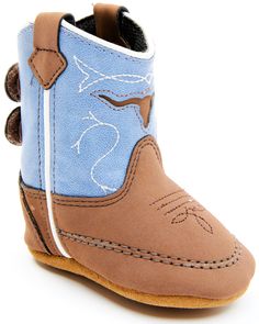 Cody James Infant Boys' Longhorn Poppet Boots, Brown/blue Boot Barn, Handcrafted Boots, Little Cowboy, Back Round, Baby Cowboy, Rounded Toe Boots, Baby Time, Faux Leather Fabric, Boots Brown