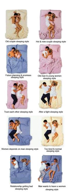 an image of people laying in bed with different types of blankets and sheets on them