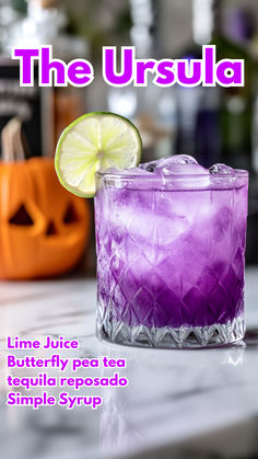 The Ursula Ursula Cocktail, Lunazul Tequila Drinks, Boozy Recipes, Spooky Cocktails, Cocktail Party Drinks, Purple Cocktails, Butterfly Pea Tea, Cocktail And Mocktail