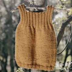 a knitted sweater hanging from a tree branch