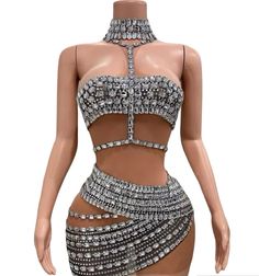 Rhinestones Sexy See-Through Halter Mini Party Dress Glamorous Mini Dress With Rhinestones For Party, Bedazzled Mini Dress For Party, Bedazzled Mini Dress For Party Season, Rhinestone Bodycon Dress For Party Season, Glamorous Rhinestone Bodycon Dress For Party, Crystal Embellished Dresses For Party Season, Backless Mini Dress With Rhinestones For Party, Sleeveless Mini Dress With Rhinestones For Club, Luxury Mini Dress With Rhinestones