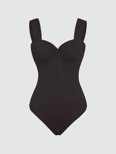 Women's Solid Color Pleated Summer Bodysuit, Simple Style Black Casual  Sleeveless Knitted Fabric Plain Cami High Stretch  Women Clothing, size features are:Bust: ,Length: ,Sleeve Length: Swim Bodysuit, Summer Bodysuit, Summer Bodysuits, Styles P, Womens Bodysuit, Kids Beachwear, Aesthetic Outfits, Black Casual, Maternity Bag