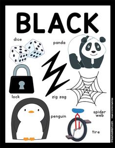 a black and white poster with different types of things to see in the picture on it